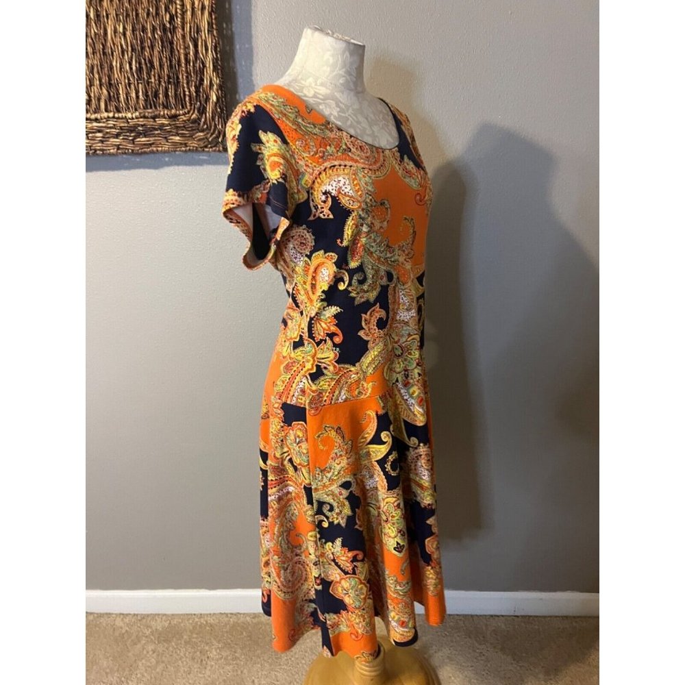 Ralph Lauren Midi Dress XL Extra Large A Line Paisley Short Sleeve Washable - Picture 8 of 11